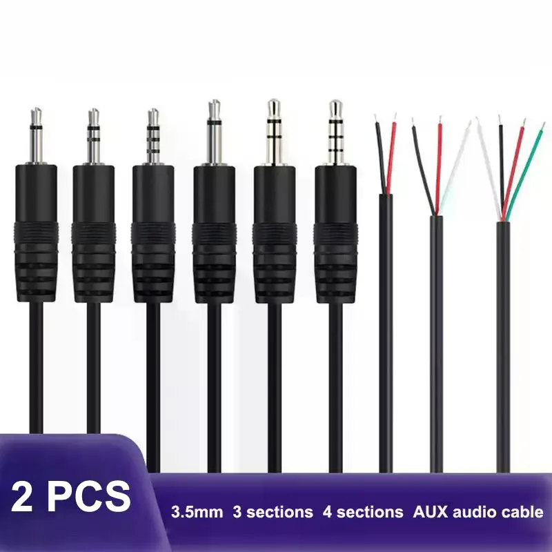 2PCS 2.5mm 3.5mm 1/8'' Mono Stereo Male Female Plug Jack Connector 2/3/4Pin AUX Extension Wire DIY Audio Earphone Mic Repair