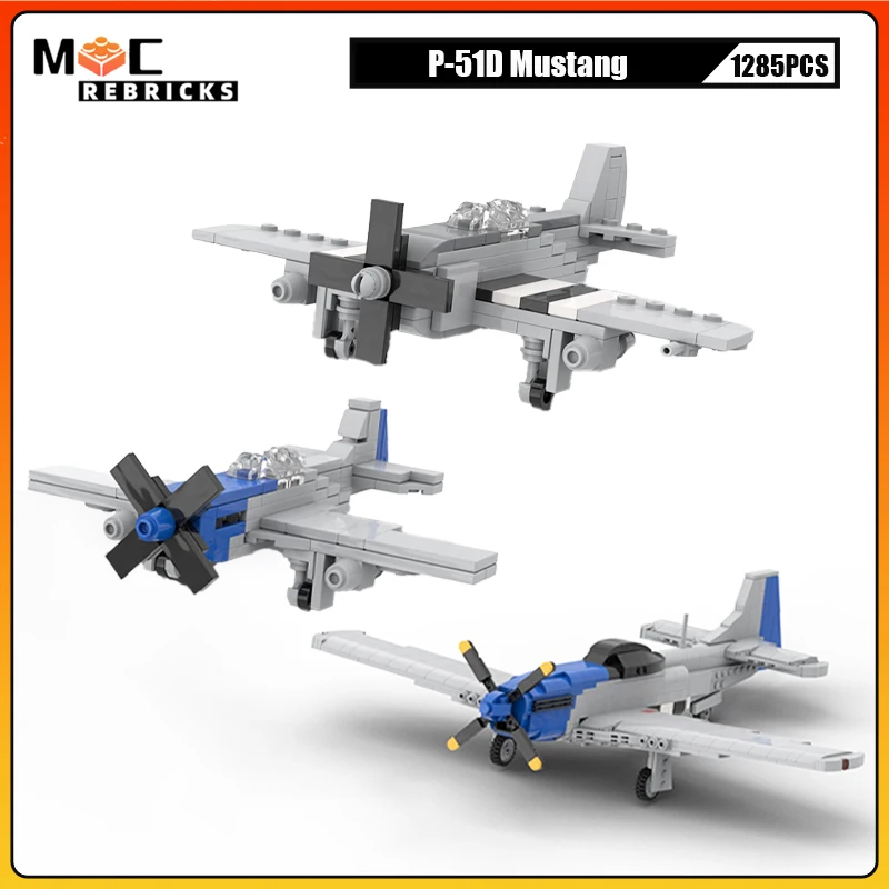 MOC военная серия, строительный блок, армия США P-51D Mustang P-47, модель истребителя Thunderbolt, оригинальные кирпичи, игрушки для мальчиков, рождественские подарки