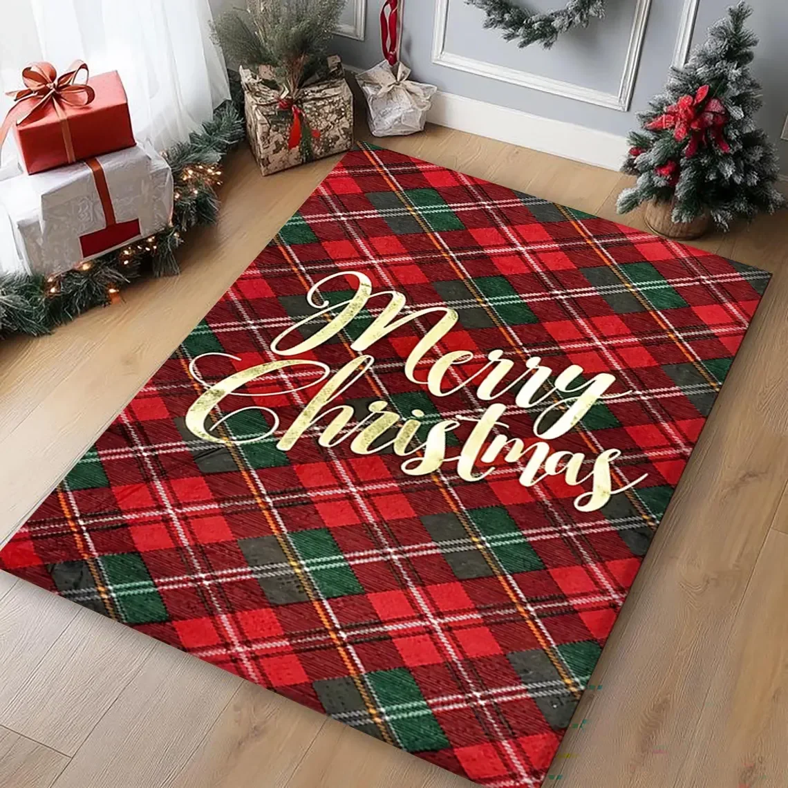 Christmas Rug for Living Room Christmas Carpet Washable Non Slip Patchwork Winter Rugs for Bedroom Rugs