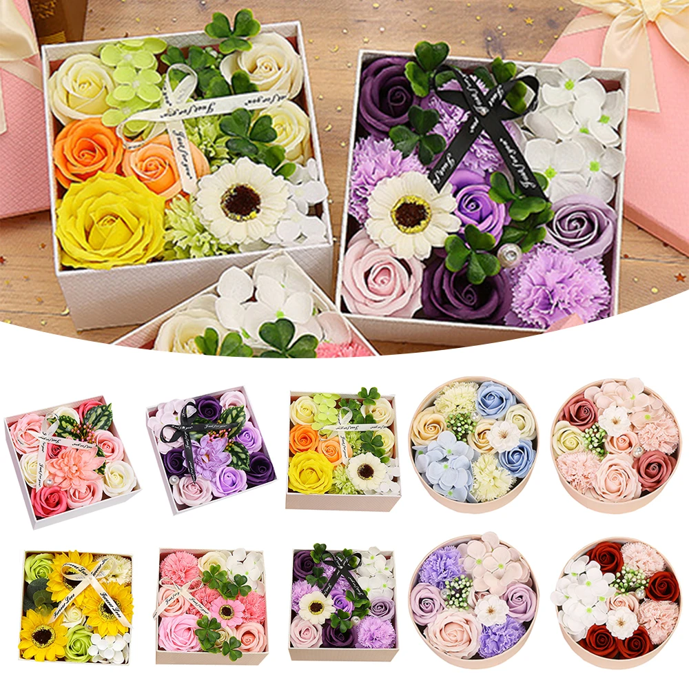 

Scented Soap Rose Artificial Fragrant Petals Flower Round Shaped Gift Box Wedding Decor Valentine Day Gift for Girlfriend