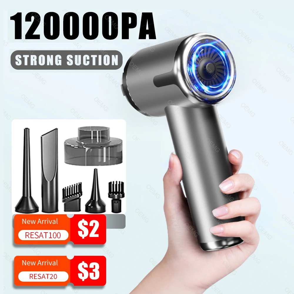 

120000PA Mini Car Vacuum Cleaner Portable Wireless Hand held Cleaner for Home Appliance Powerful Cleaning Machine Car Cleaner