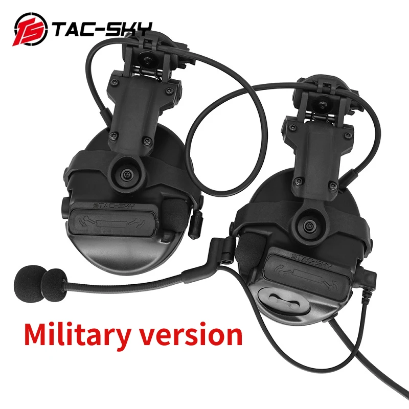 TS TAC-SKY Comatc III Headphones Tactical Helmet ARC Rail Adapter Bracket Version Noise Cancelling Pickup Tactical Headset - BK