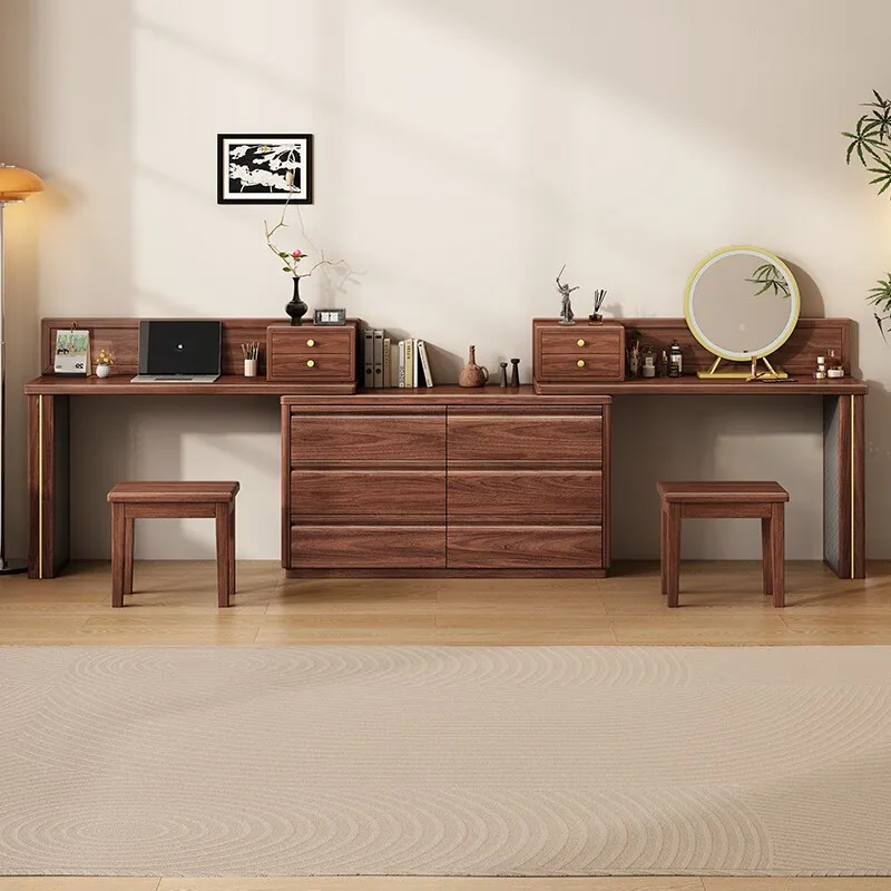 Настраиваемый новый китайский туалетный столик из цельного дерева, домашнее хранение с зеркалом для макияжа, мебель для спальни, простое хранение