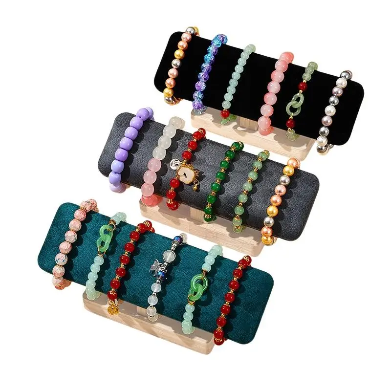 Armbandständer mit Holzsockel, T-förmig, aus PU-Leder/Samt, für Armbänder, Uhren, Haarbänder und Schmuck, Aufbewahrungsständer, Organizer – Detail 7