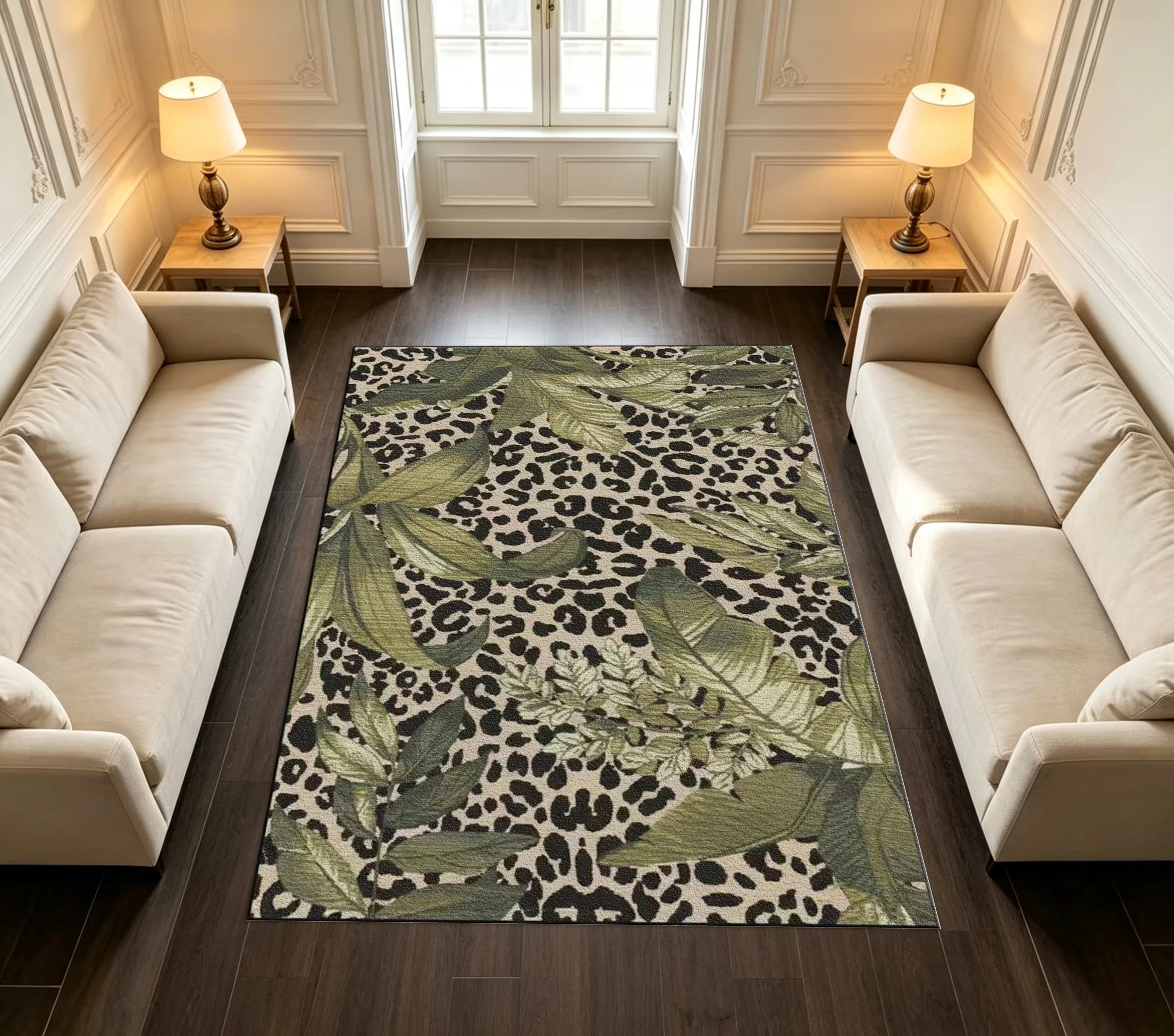 Watercolor Christmas Reindeer Pine Tree Xmas Festive Home Area Rug
