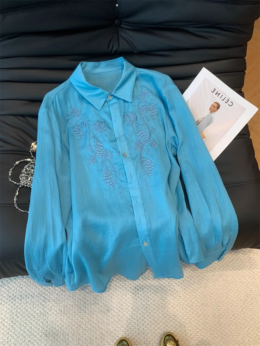 Csa de Manga Larga Deada de Moda Coreana con Bordado Floral en el Cuello para Hombre y Mujer, Estilo Casual y Hoado pa...