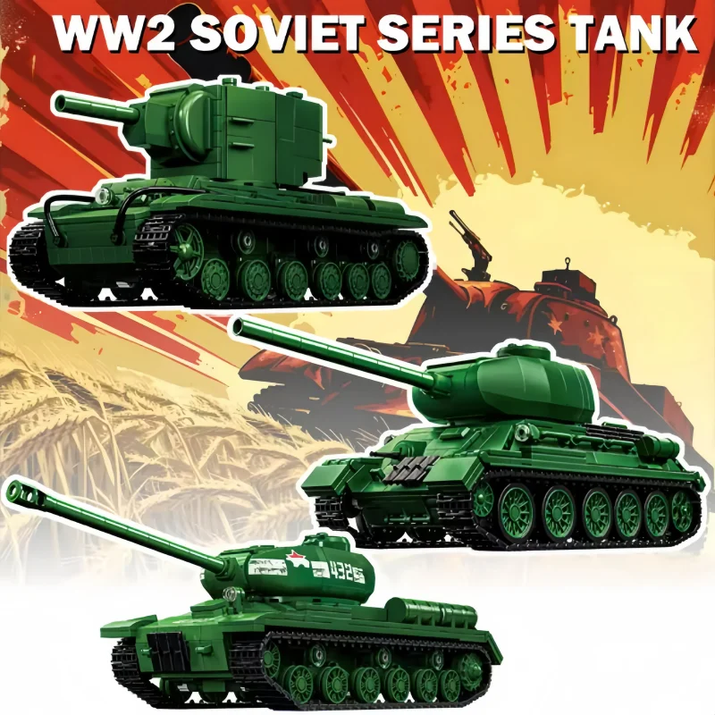 

World War Ii Military Soviet Series T-34 Kv-2 Is-2 Heavy Tank Model Building Blocks Soldier Model Bricks Boys' Toys Adult Gifts