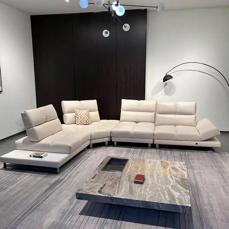 Leather Memory Living Room Sofas Luxury Italian Curved Modern Sofa Living Room Boneless Lazy Divano Soggiorno Furniture For Home