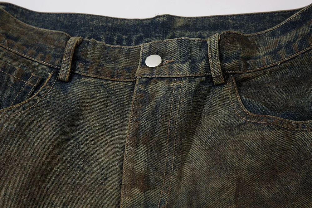 Jeans largado gradiente lavado reto para homens, calças casuais, calças jeans soltas, calças de rua alta, corante de lama, grandes dimensões