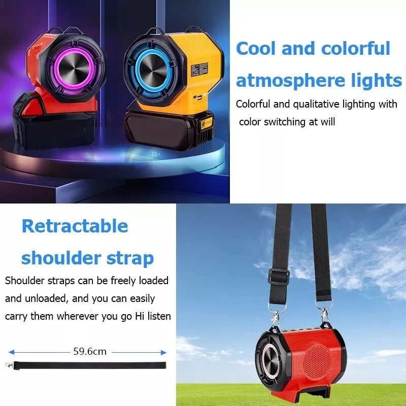 NEW Bluetooth Speaker Enhanced Bass Portable Speaker For Makita Dewalt Milwaukee Bosch 18V Lithium Battery for Karaoke Party