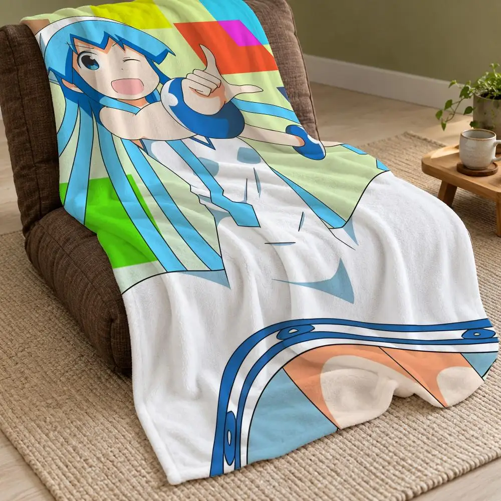 Squid Girl Throw Double Sided Flannel Throw Blanket Soft Warm Washable Home Decor