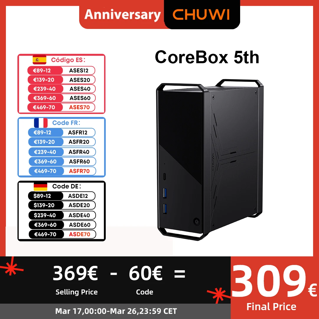 CHUWI CoreBox 5th Mini PC intel i5-13500H 16GB LPDDR5 512GB SSD Windows 11 4K 60Hz Display HDMI*2 DP*2 WIFI 6 BT 5.1 Gaming PC