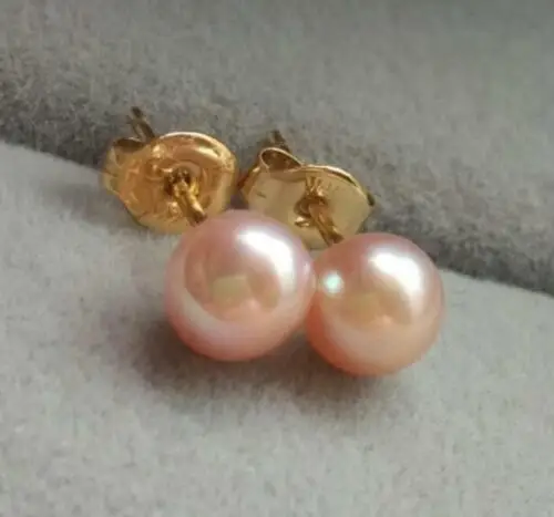 New AAAAA 7-8mm Round Natural SOUTH SEA PINK Pearl Earrings 14k Gold Earrings