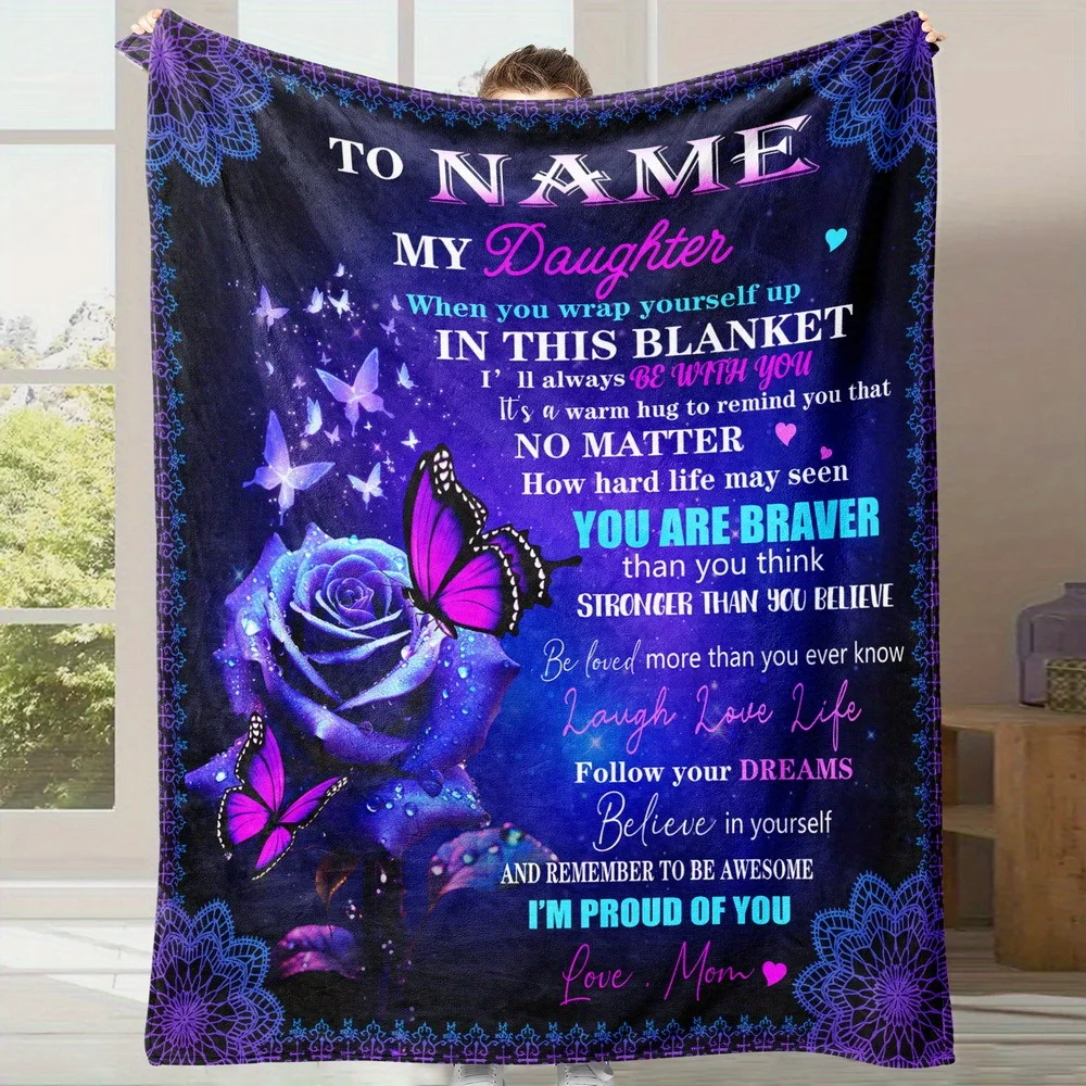Personalized Daughter Blanket Custom with Name - Mom to Daughter Keepsake Gift, Soft Flannel Throw with Inspirational Messages