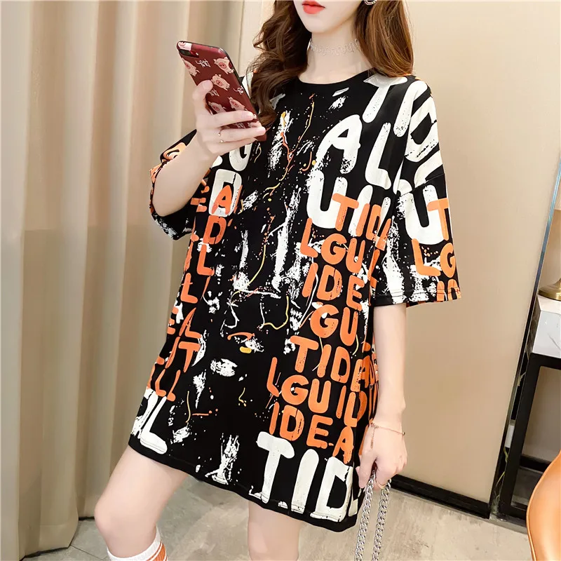 2024 Women Casual Short Sleeve Letter Print T-Shirts Summer Loose Pullovers Tees Shirts Female Streetwear Base Tees Lady Tops
