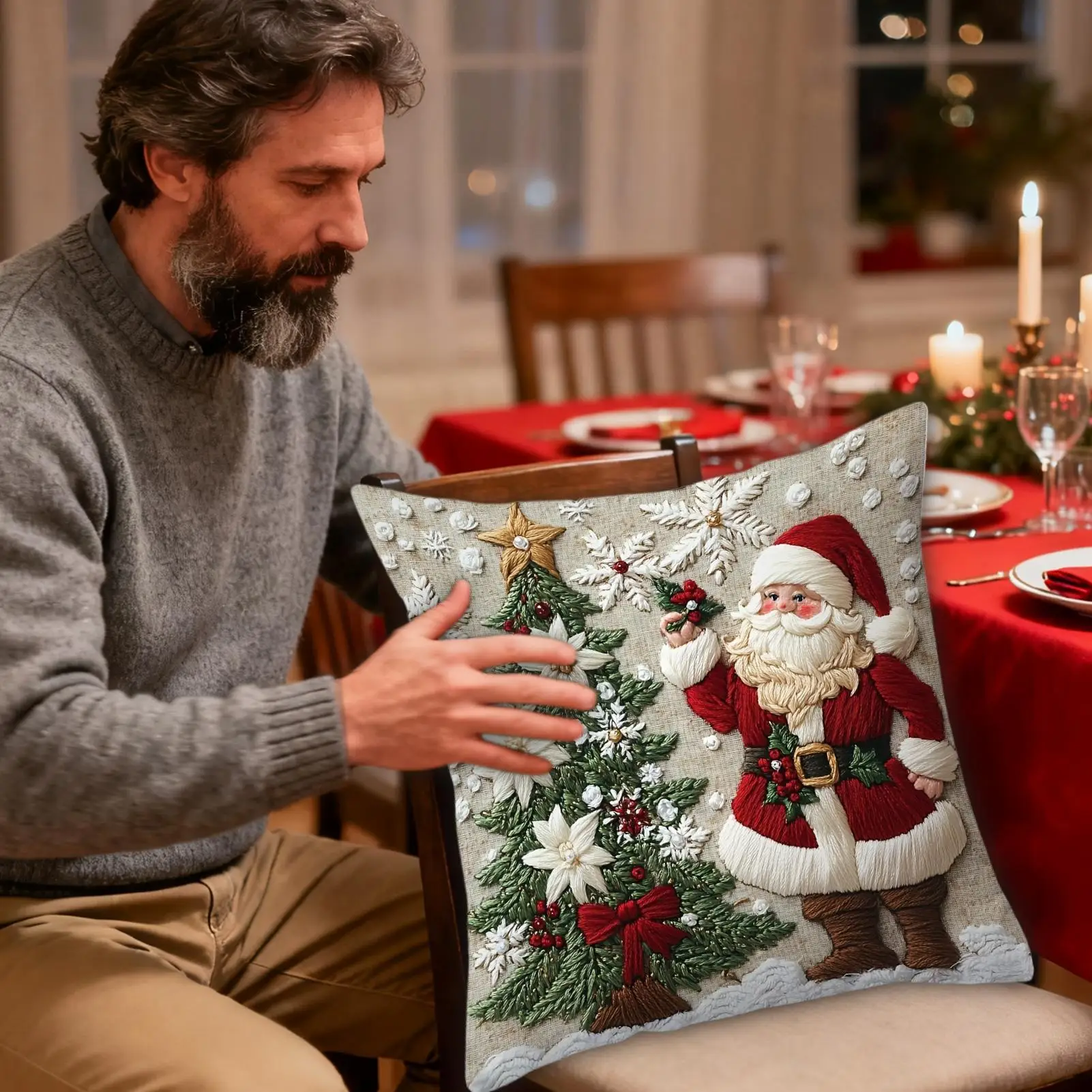 عيد الميلاد وسادة تغطي 4 قطع الكتان قابل للغسل عيد الميلاد موضوع المخدة الرنة أكياسها لقضاء عطلة لغرفة المعيشة #3