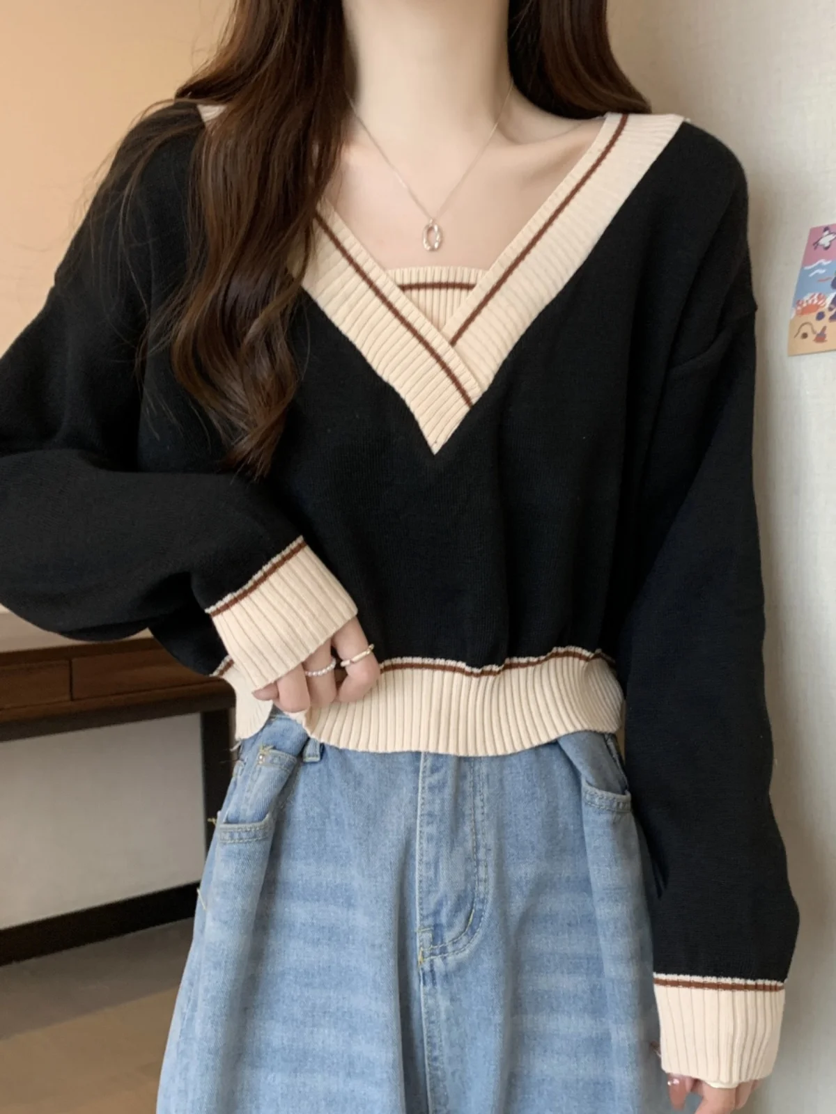 

plus Size V-Neck Knitwear Short Sleeve Long Sleeve Women's Style Conceal Meat Slim Design Soft Cozy Autumn Fashion Top
