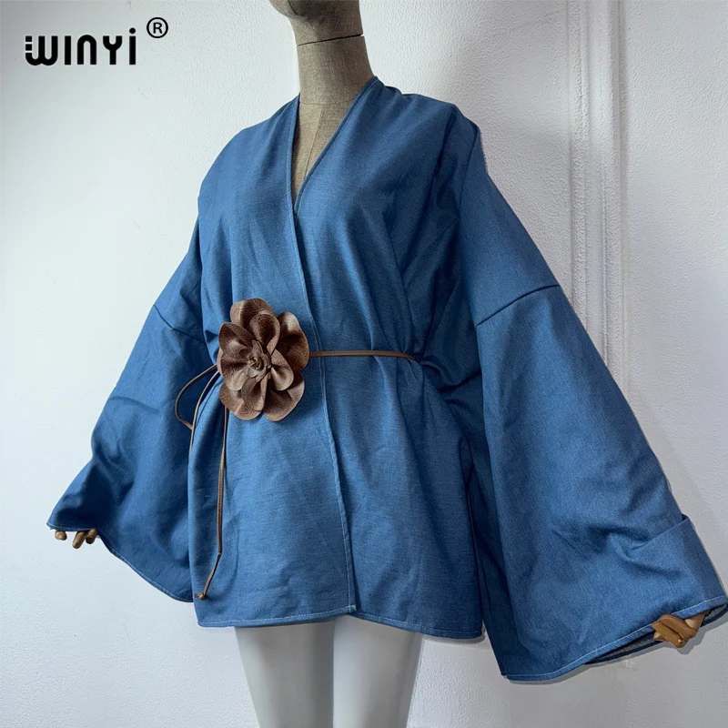 WINYI Kimono denim Cardigan maxi Dress elegant Party Swimming beach Cover Up dress abaya short dresses denim jacket woman