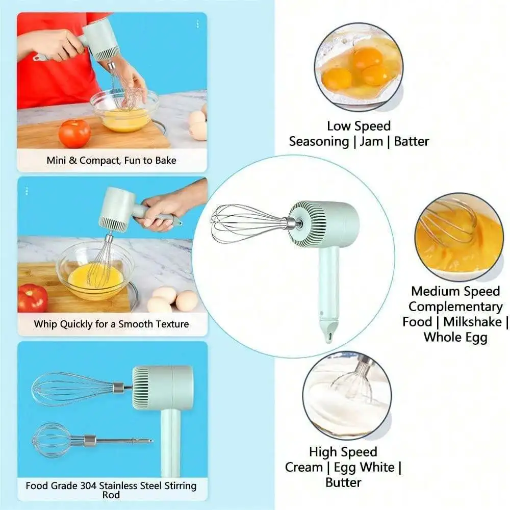 USB Rechargeable MINI Household Cordless Electric Hand Mixer,Handheld Egg Beater With 2 Detachable Stir Whisks