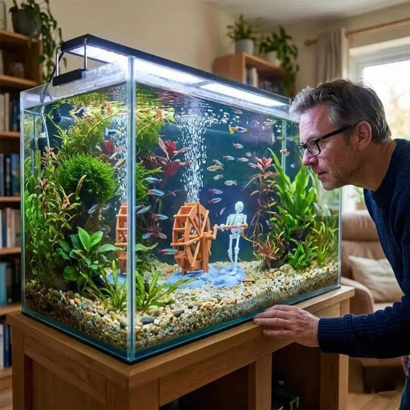 Asy Setup The Dynamic Helmsman Lifelike Creative Bubble-Powered Skeleton Aquascap Decorative Animated Skeletons Statue