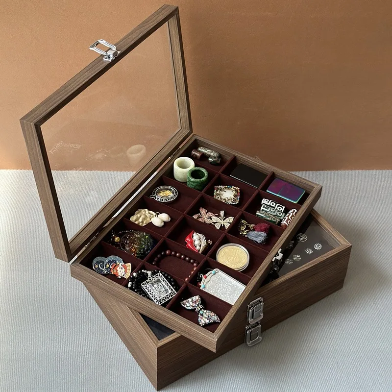 Large Capacity Jewelry Box Women Black Walnut Pattern Cardboard Strong Jewel Storage Rings Necklace Bangles Jewel Organizer Case