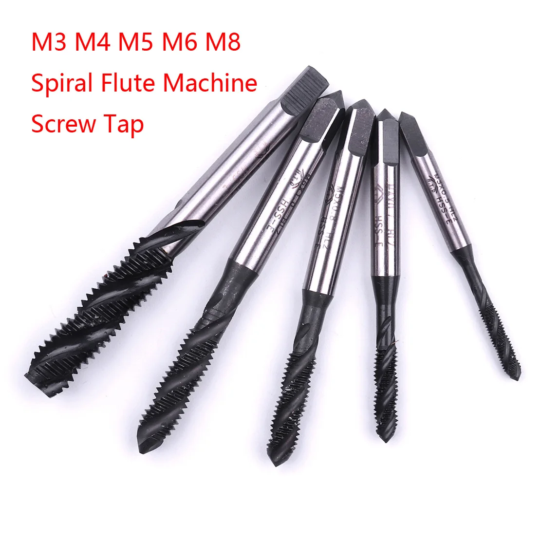 Máquina de flauta espiral, 1300HV HSS, taladro de grifo con revestimiento de nitrificación, M3, M4, M5, M8, herramientas de mano, color negro, 1 ud.