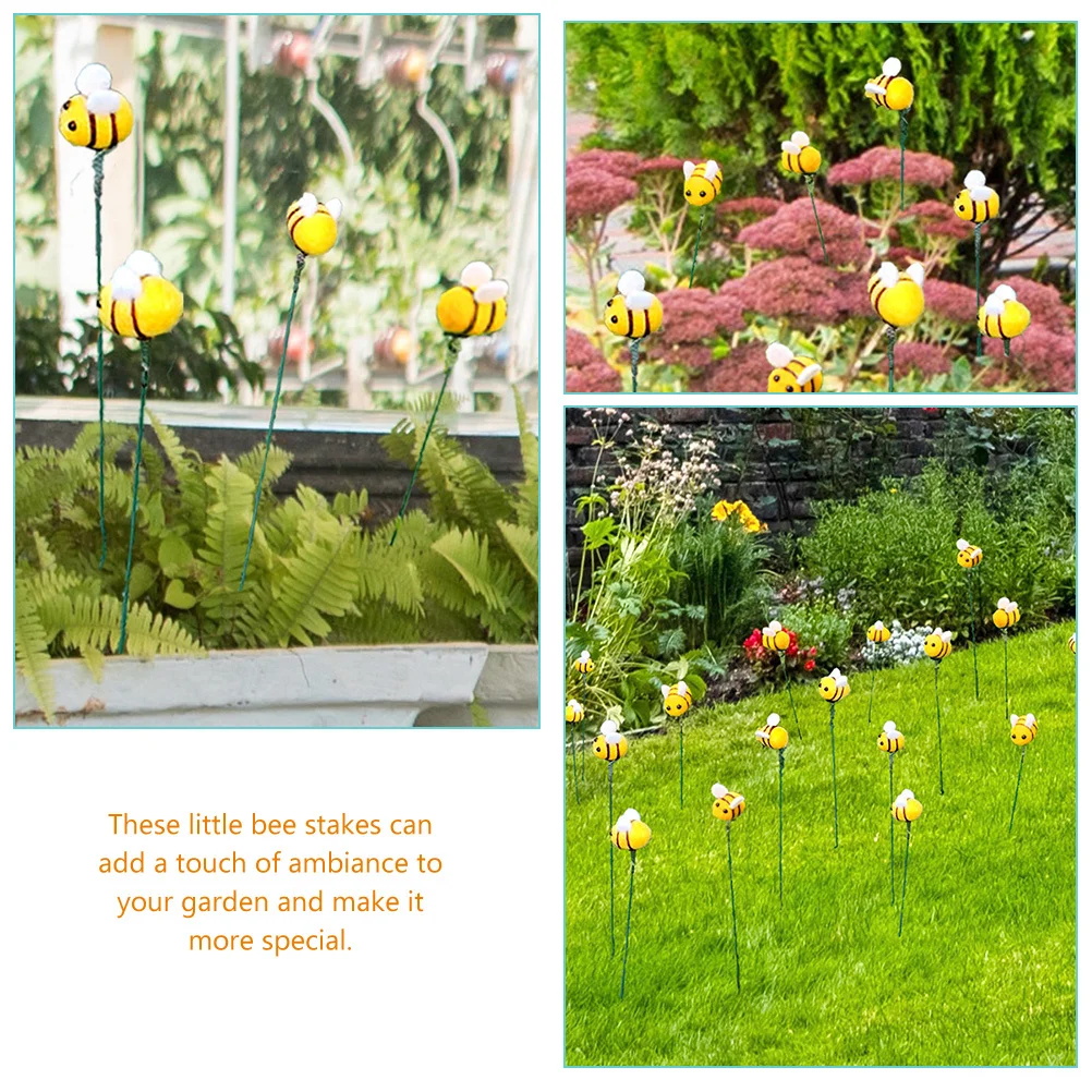 

5pcs Non-woven Bee Yard Stakes Green Plant Decoration Garden Lawn Decorative Wood Pile Outdoor Spring Patio Windmill Stake