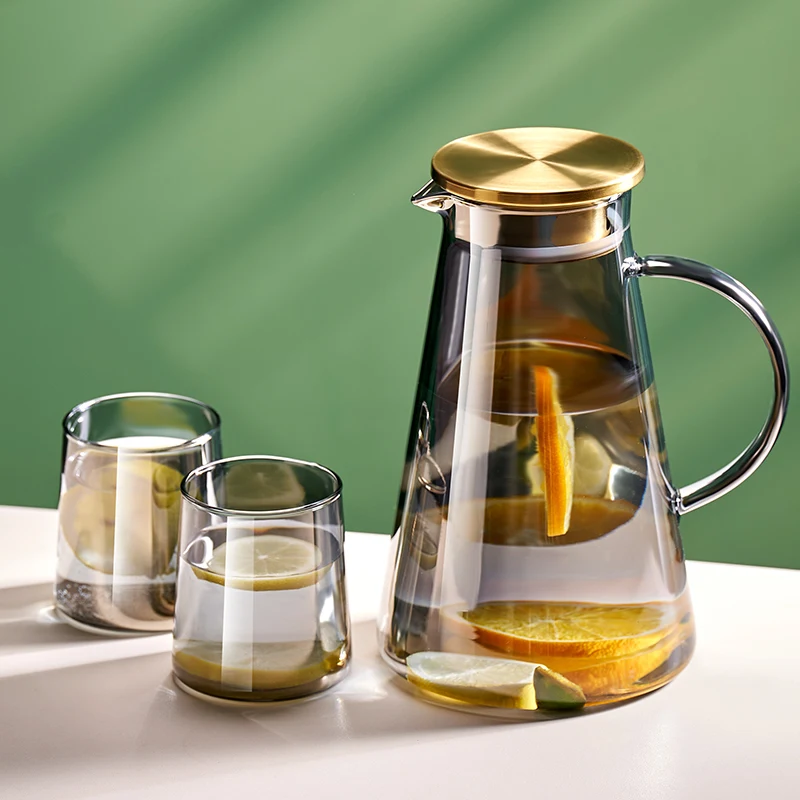 

Water Jug Transparent Heat-Resistant Glass Cold Water Kettle And Cups Water Pot With Handle Large Capacity Office Household Jug