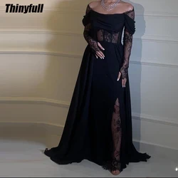 Thinyfull Prom Dresses Strapless Long Sleeves Evening Party Gown Chiffon Lace 2024 Split Long Formal Occasion Dress