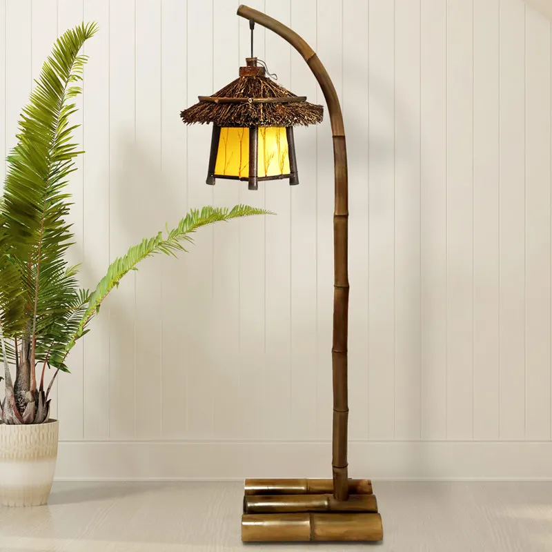 

Bamboo retro floor lamp fishing vertical table lamp night outdoor street