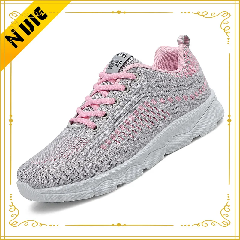 2023 New Fashion Women Mesh Breathable Walking Lace Up Flat Shoes Sneakers Ladies Running Sports Shoes