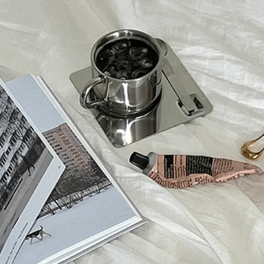 

304 Stainless Steel Coffee Cup Set Heat Resistant Minimalist Coffee Mug with Spoon Drop-resistant Tea Cup Set Cafe