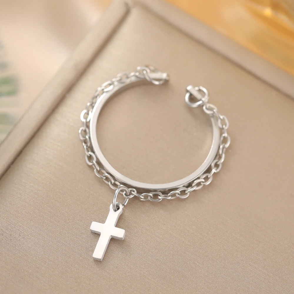 Dawapara Vintage Stern Kette Quaste Verstellbarer Ring Hexagramm Pentagramm Kreuz Charm Edelstahl Damen Schmuck – Detail 18