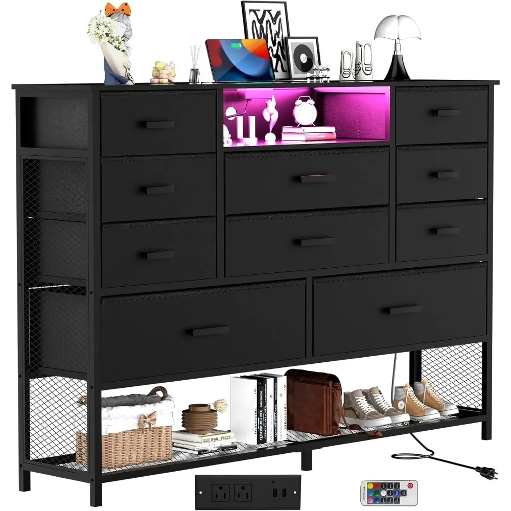 10 Drawers Dresser for Bedroom , TV Stand Dresser with LED Light for 55