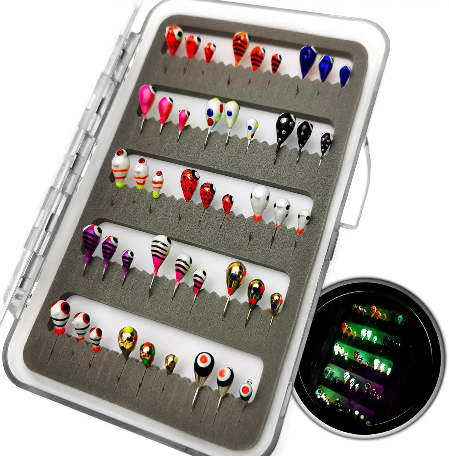 Jigs Ice Fishing Lures Soft Worm Baits Kit, Glow Winter Tungsten Ice Jig Heads Hooks for Walleye Crappie Panfish Trout,