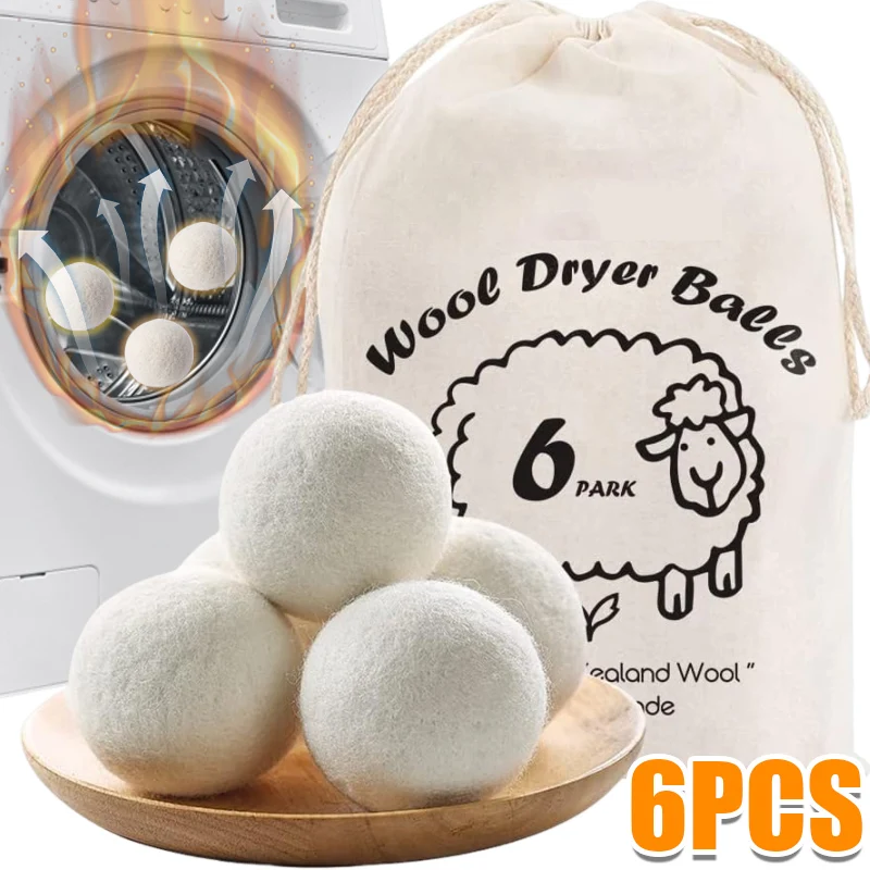 6/1PCS Wool Dryer Balls Reusable Softener Laundry Ball Home Washing Balls Fleece Dry Kit Household Washing Machine Accessories