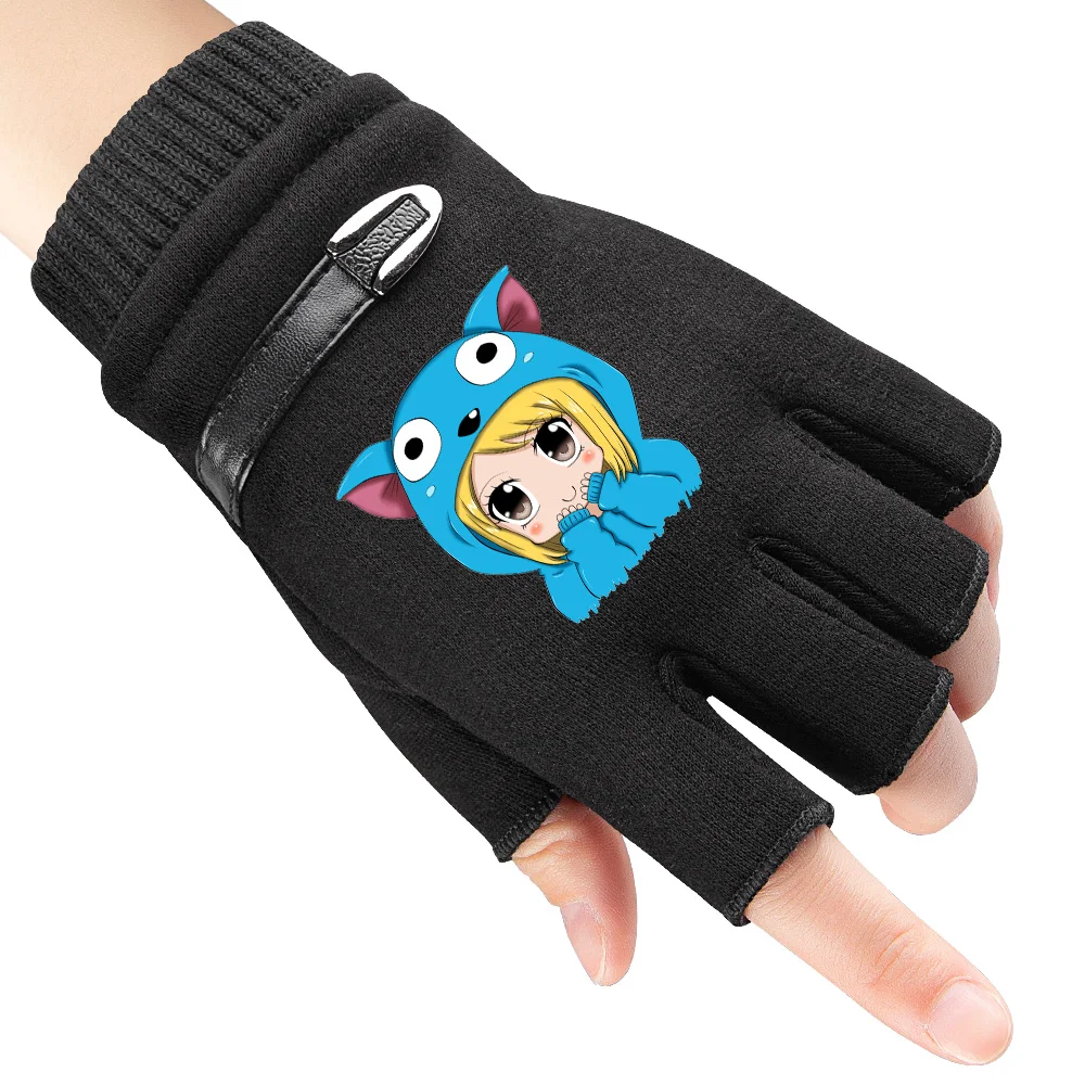 Anime Fairy Tail Winter Knitting Gloves Boy Girl Winter Cartoon Warm Gloves Women Gloves Teenager Child Gloves Outdoor Bicycle