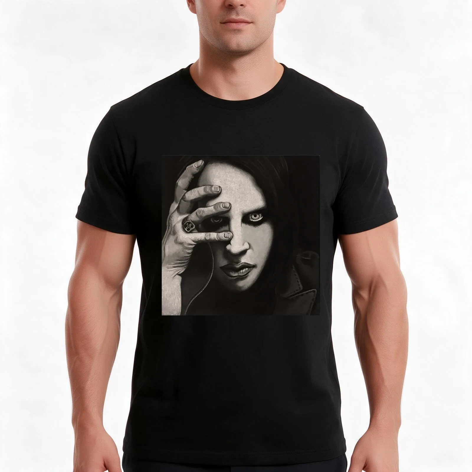 marlyn manson T-Shirt Summer Casual Cotton Tee Oversized Streetwear Tops Vintage Graphic Print Loose Fit Short Sleeve