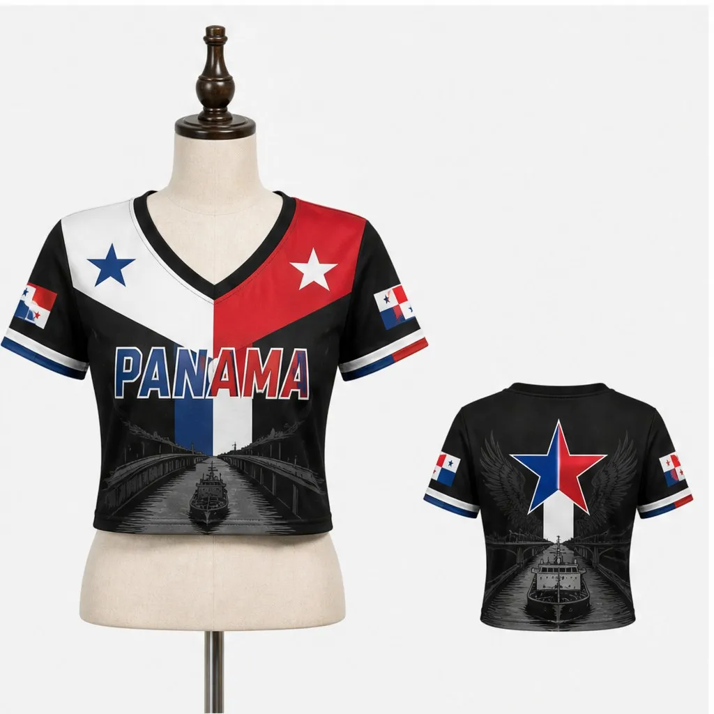 Womens Panama V Neck Short Sleeve Crop Top City Skyline Crest Graphic Casual Summer Shirt for Urban Street Travel and Daily Wear - view 3