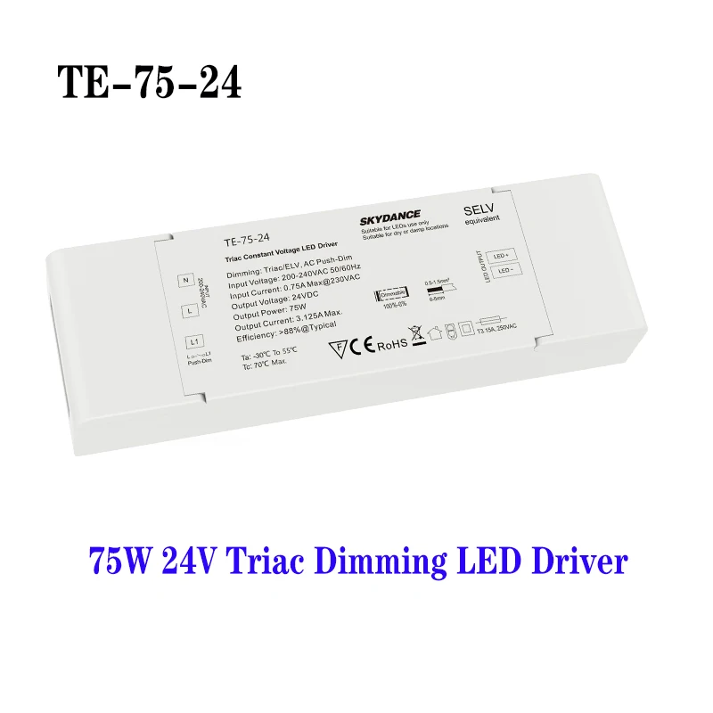 Imagem -05 - Skydance-led Triac Escurecimento Driver Digital Regulável Única Cor Led Strip Escurecimento Tensão Constante Pwm 40w 75w 12v 24v