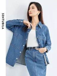 SENTUBILA Cotton Denim Shirt for Women 2024 Spring Autumn Simple Long Sleeve Womens Tops Female Button Up Shirt Jacket W41C53113