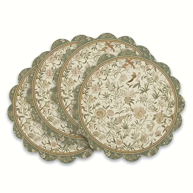VIKAMA, 4 piezas de manteles individuales florales vintage con borde festoneado, lavables, resistentes al calor, decoración para cocina, comedor, suministros para fiestas en casa