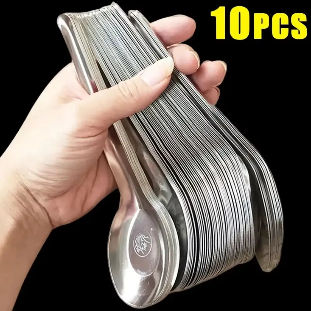 10Pcs Stainless Steel Long Handle Spoon Thickened Design Long Handle Soup Spoon Mirror Polished Flat Bottom Dinner Spoon