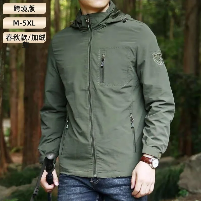 25 Cross-border Tooling Men's Jackets Spring and Autumn Thin Velvet Outdoor Large Size Multi-pocket High-end Men's Style