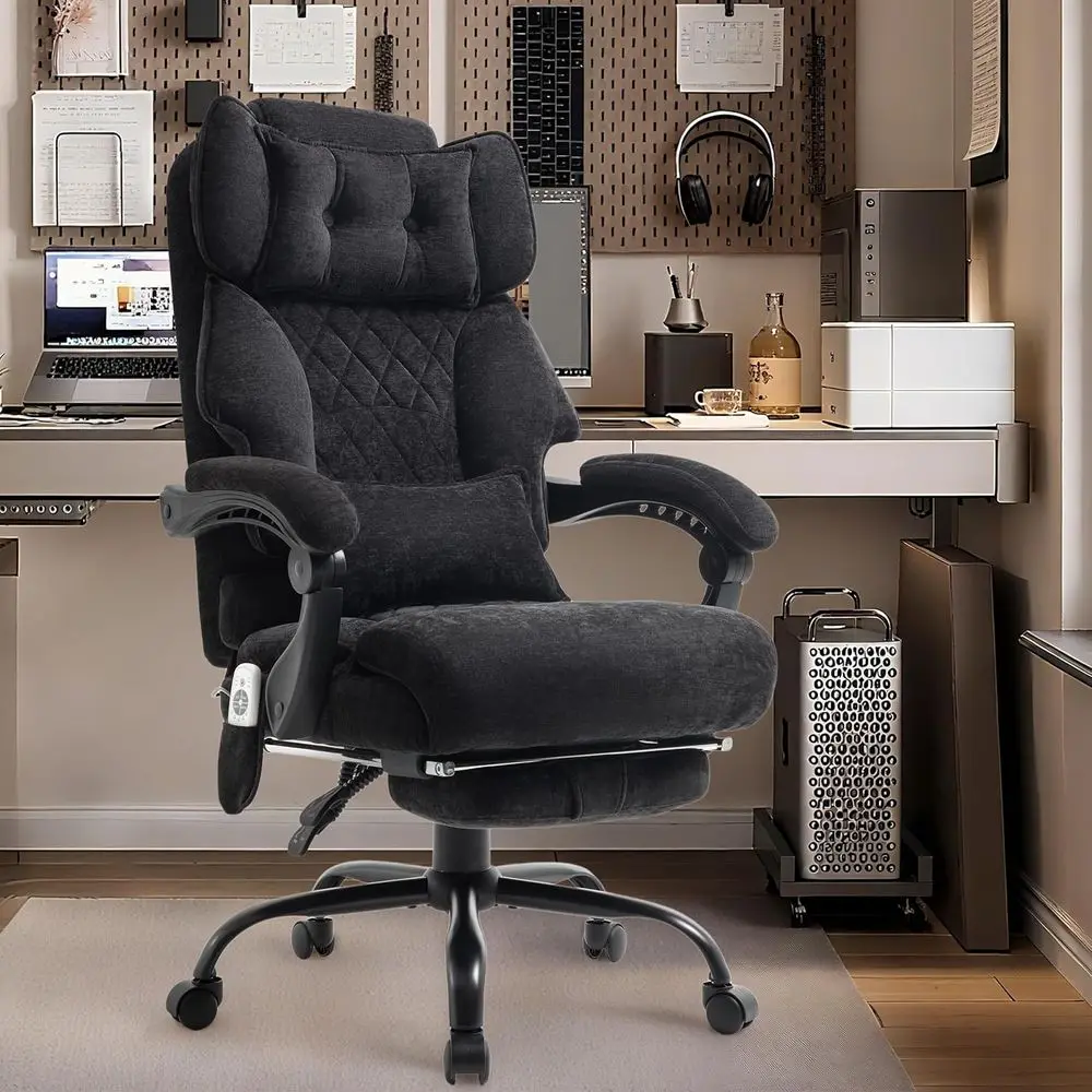 Ergonomic 500lbs Capacity Reclining Office Chair with Footrest, 6-Point Vibration & Heat, Ideal for Big and Tall Users, Black Cl