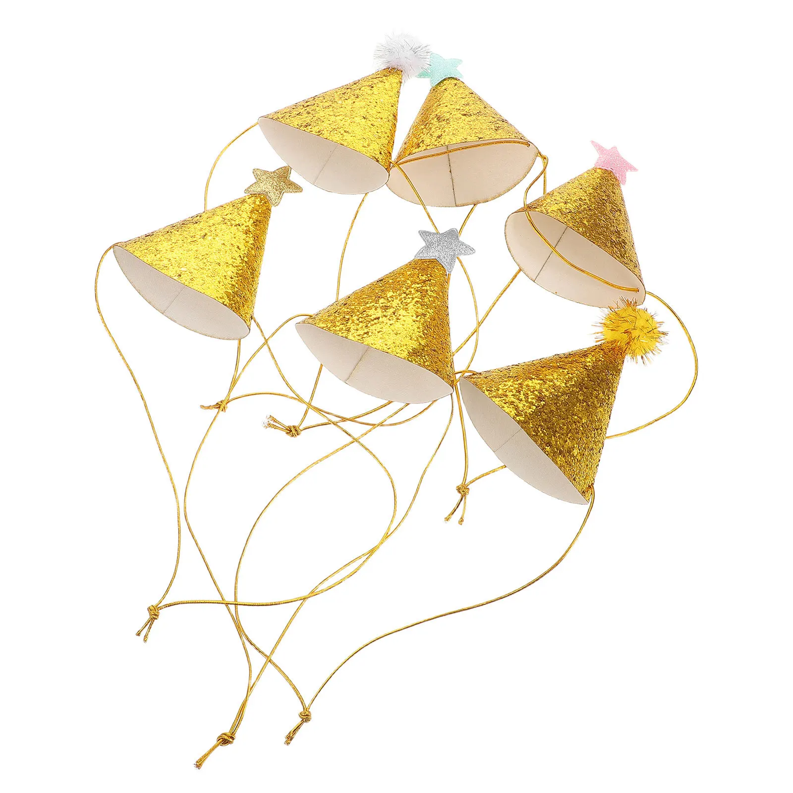 

6Pcs Birthday Party Hats Kids Star Crown Glittery Cone Caps Baby Shower First Birthday Celebration Kids Party Hats