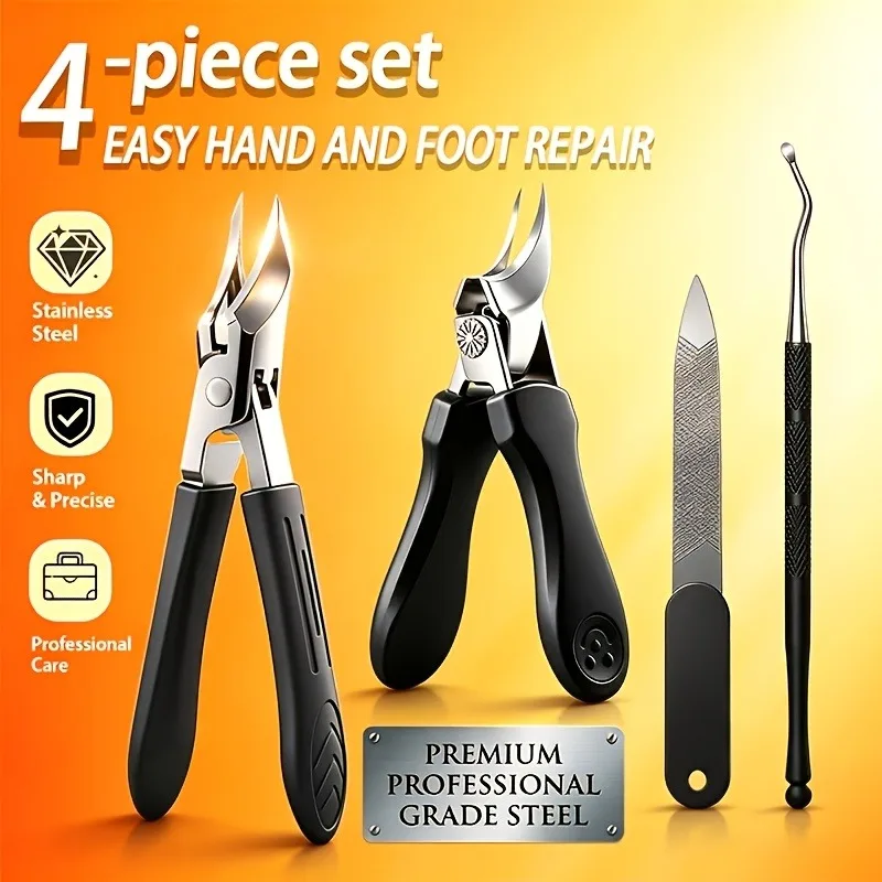 1/4Pcs Stainless Steel Pedicure Tool Set, Ingrown Toenail Nippers Kit with Nail Lifter and Nail File for Thick Hard Toenails