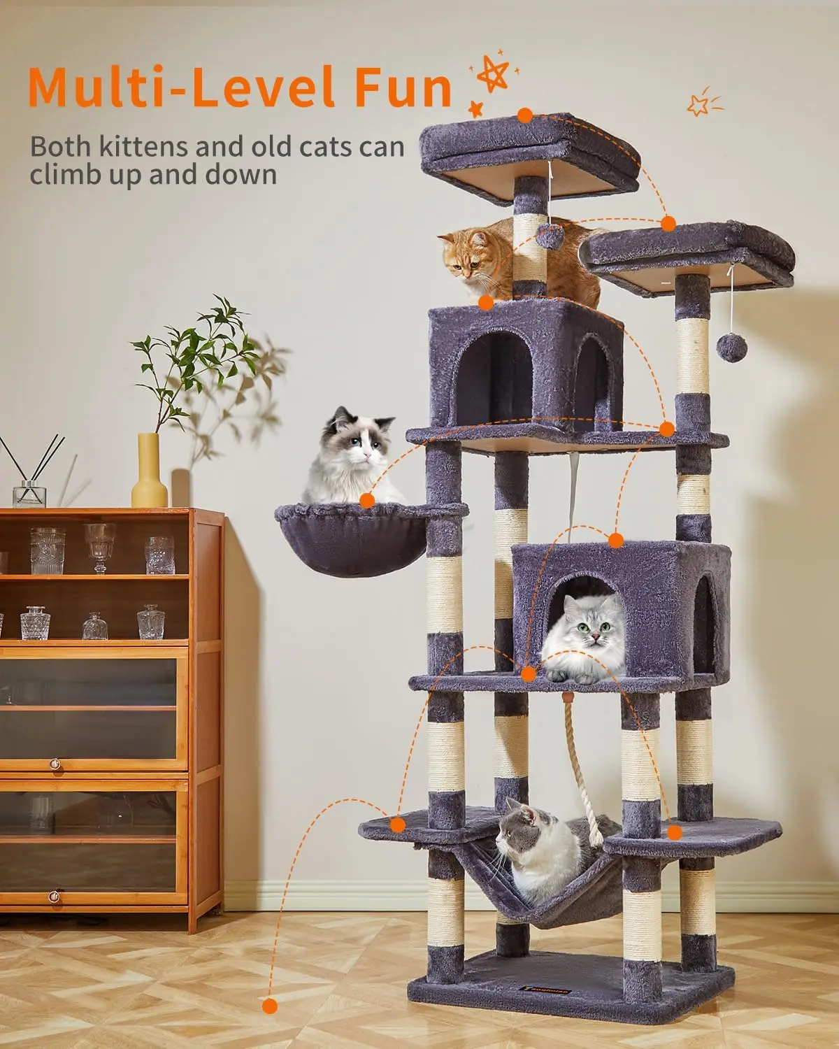 Kattentoren Voor Katten Binnenshuis, Pluche Kattenappartement Met Meerdere Niveaus