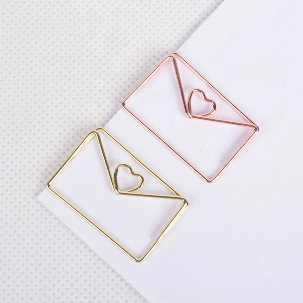 10Pcs Electroplated Metal Paper Clips Heart Envelope Shape Strong Clip Note Photo Bookmark for Office Home School
