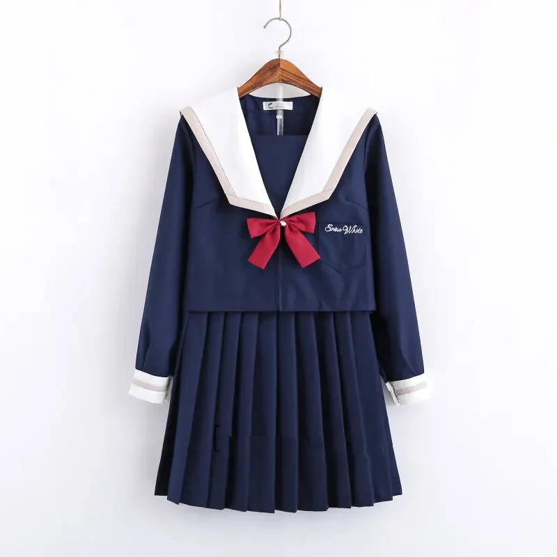 Traje de marinero para mujer, uniforme japonés Jk, chaqueta de estudiante, falda larga y corta de estilo coreano, manga bonita azul marino, estilo universitario, escuela